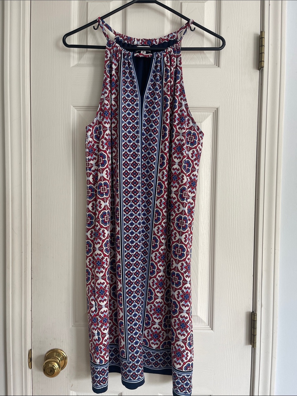 Max Studio Sleeveless Halter Midi Dress in Navy, Burgundy and White